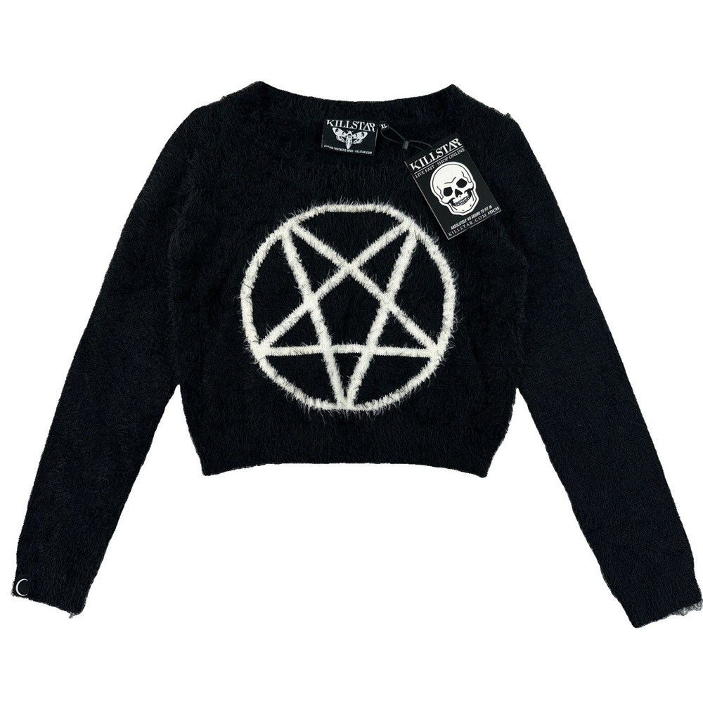 Killstar Drop Out Pentagram Crop Top Sweater Women's XL Black Brand New